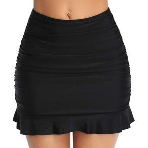 High Waist Ruched Design Swim Skirt